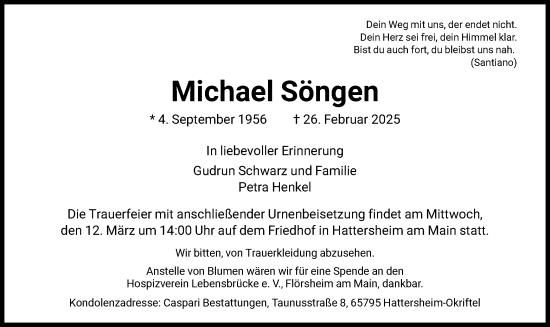 Traueranzeige von Michael Söngen von FNP