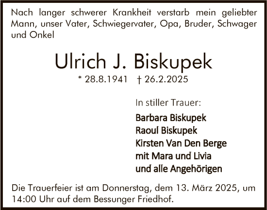 Traueranzeige von Ulrich J. Biskupek von FNP