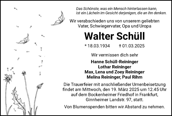 Traueranzeige von Walter Schüll von FNP