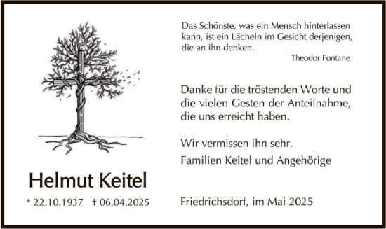 Traueranzeige von Helmut Keitel von FNP