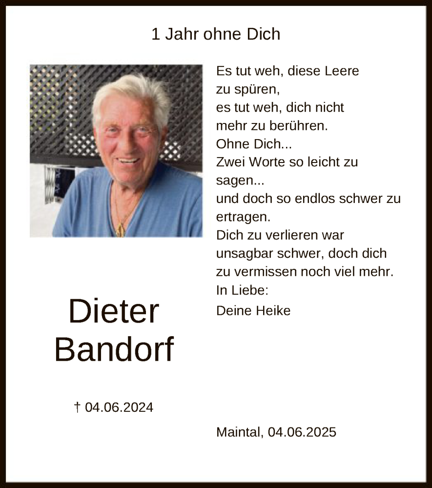  Traueranzeige für Dieter Bandorf vom 04.06.2025 aus FNP