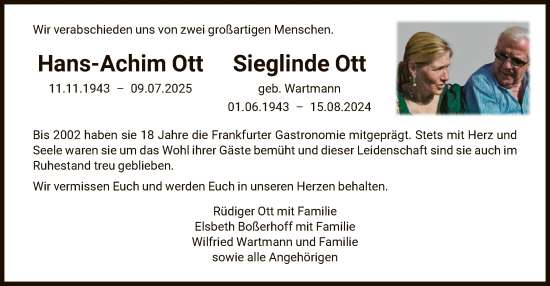 Traueranzeige von Sieglinde Ott von FNP
