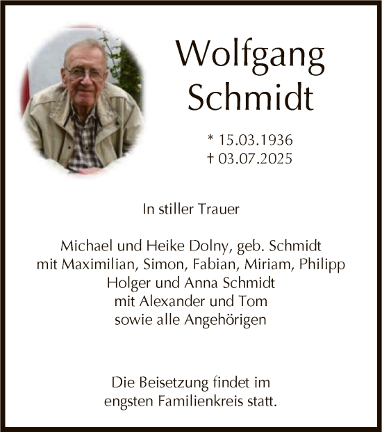 Traueranzeige von Wolfgang Schmidt von FNP
