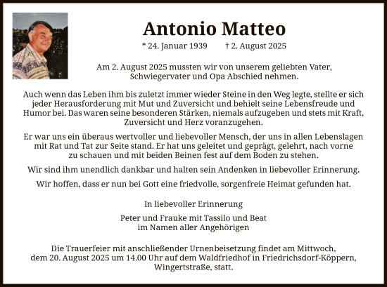Traueranzeige von Antonio Matteo von FNP