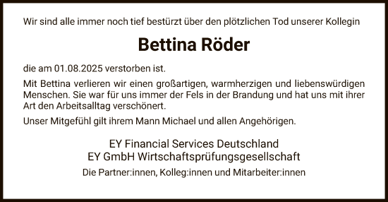 Traueranzeige von Bettina Röder von FNP