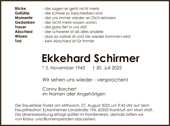 Traueranzeige von Ekkehard Schirmer von FNP