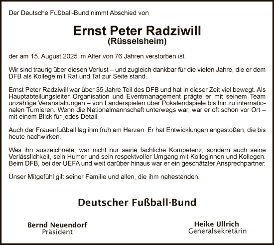 Traueranzeige von Ernst Peter Radziwill von FNP