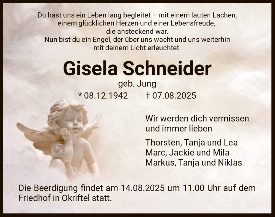 Traueranzeige von Gisela Schneider von FNP