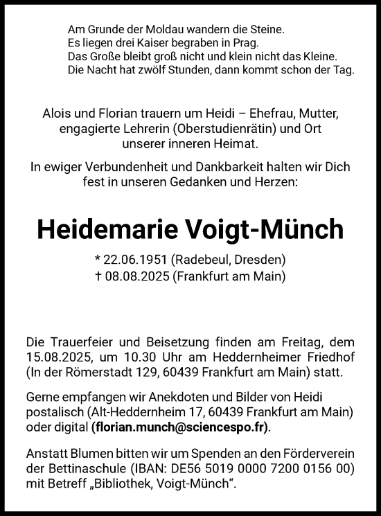 Traueranzeige von Heidemarie Voigt-Münch von FNP