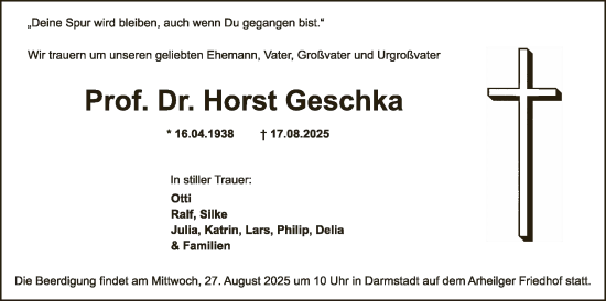 Traueranzeige von Horst Geschka von FNP