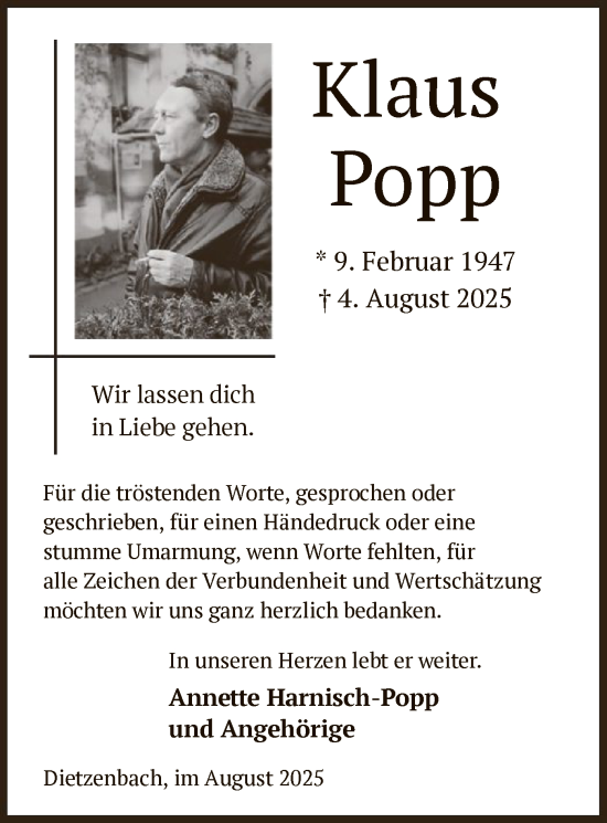 Traueranzeige von Klaus Popp von FNP
