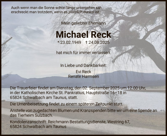 Traueranzeige von Michael Reck von FNP