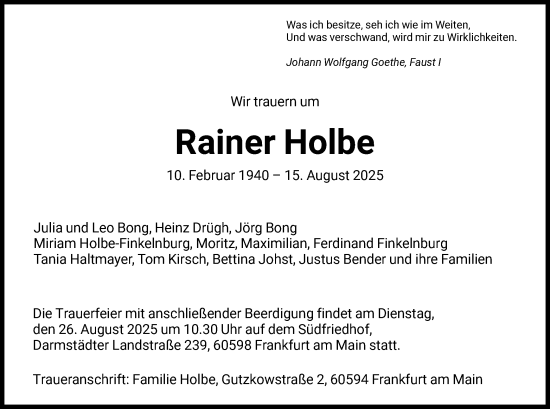Traueranzeige von Rainer Holbe von FNP