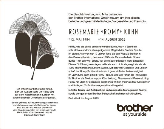 Traueranzeige von Rosemarie Kuhn von FNP