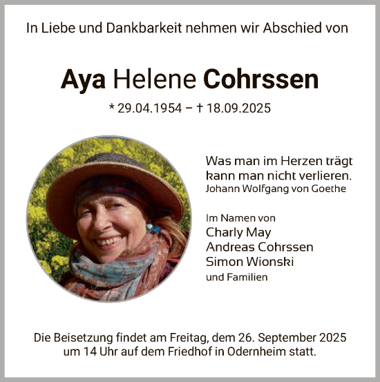 Traueranzeige von Aya Helene Cohrssen von FNP