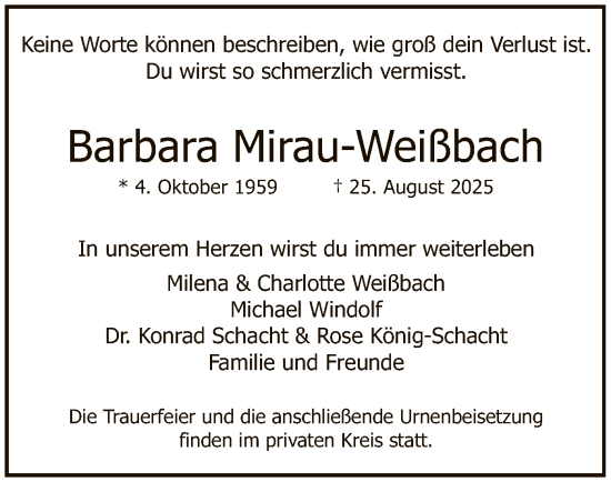 Traueranzeige von Barbara Mirau-Weißbach von FNP