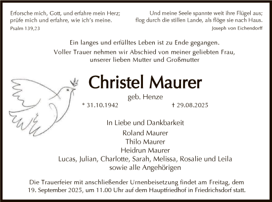 Traueranzeige von Christel Maurer von FNP
