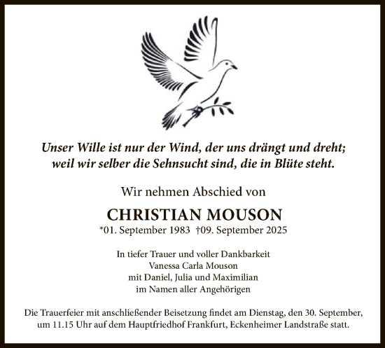 Traueranzeige von Christian Mouson von FNP
