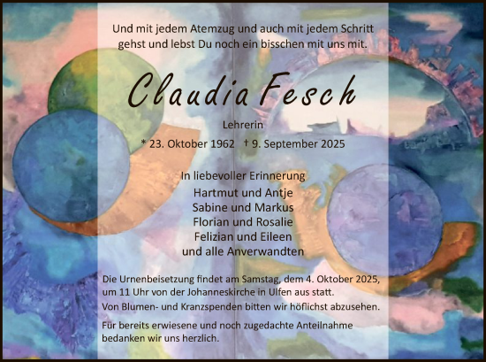 Traueranzeige von Claudia Fesch von FNP