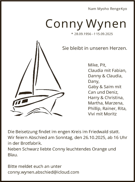 Traueranzeige von Conny Wynen von FNP
