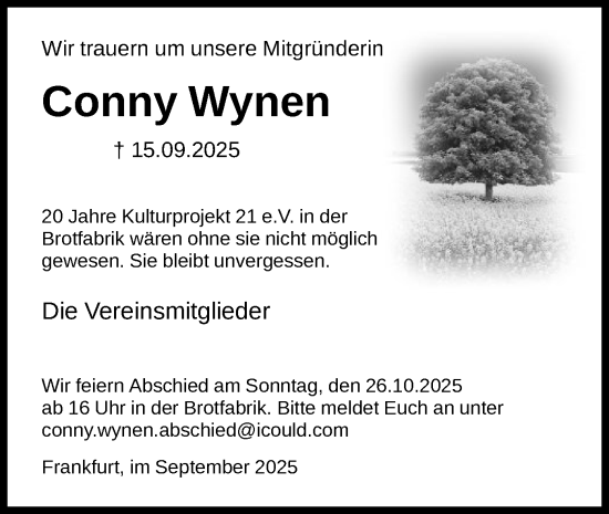 Traueranzeige von Conny Wynen von FNP