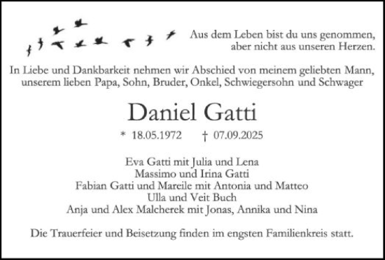Traueranzeige von Daniel Gatti von FNP