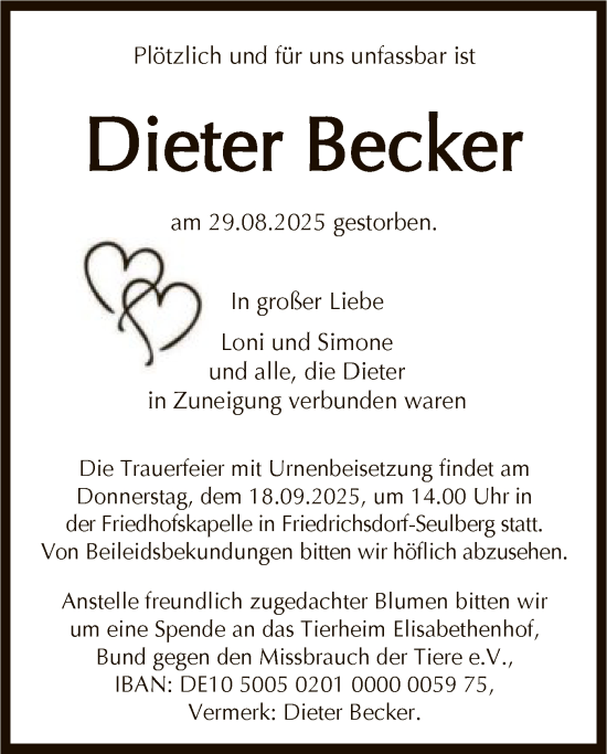 Traueranzeige von Dieter Becker von FNP