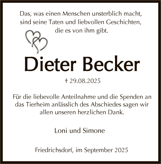 Traueranzeige von Dieter Becker von FNP