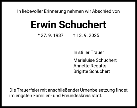 Traueranzeige von Erwin Schuchert von FNP