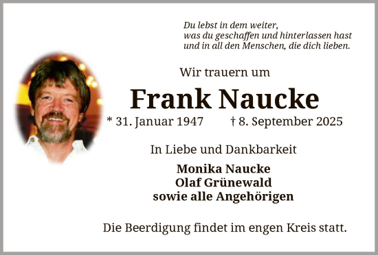 Traueranzeige von Frank Naucke von FNP