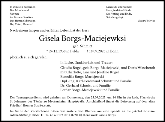 Traueranzeige von Gisela Borgs-Maciejewski von FNP