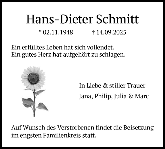 Traueranzeige von Hans-Dieter Schmitt von FNP