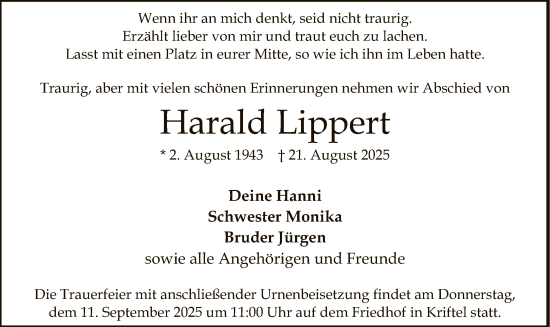Traueranzeige von Harald Lippert von FNP