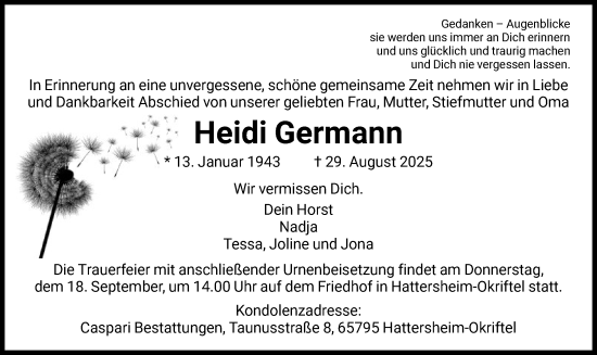 Traueranzeige von Heidi Germann von FNP