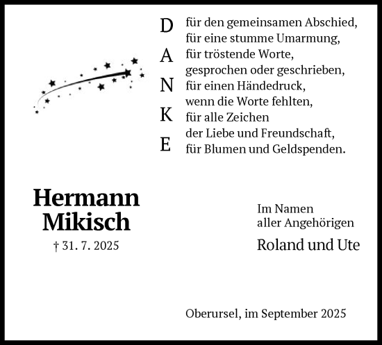 Traueranzeige von Hermann Mikisch von FNP