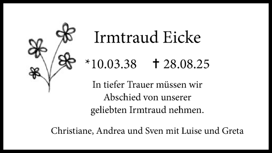 Traueranzeige von Irmtraud Eicke von FNP
