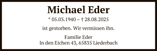 Traueranzeige von Michael Eder von FNP