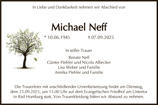 Traueranzeige von Michael Neff von FNP