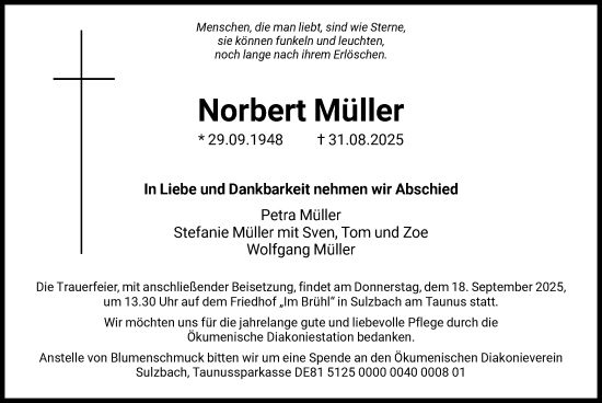 Traueranzeige von Norbert Müller von FNP