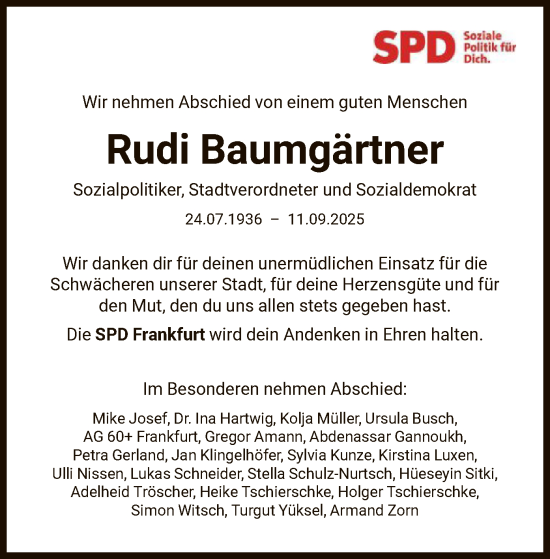 Traueranzeige von Rudi Baumgärtner von FNP