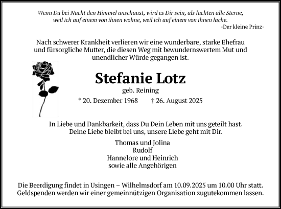 Traueranzeige von Stefanie Lotz von FNP