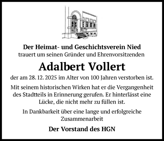 Traueranzeige von Adalbert Vollert von FNP