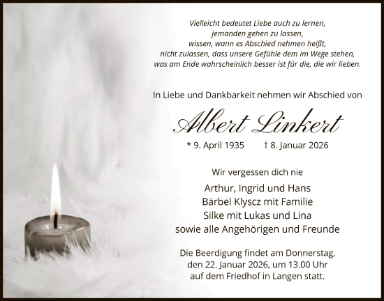 Traueranzeige von Albert Linkert von OFOP
