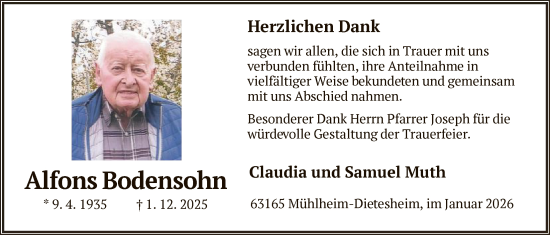 Traueranzeige von Alfons Bodensohn von OFOP