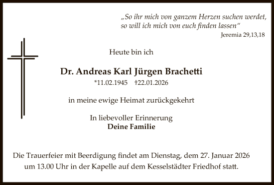 Traueranzeige von Andreas Karl Jürgen Brachetti von OFHA