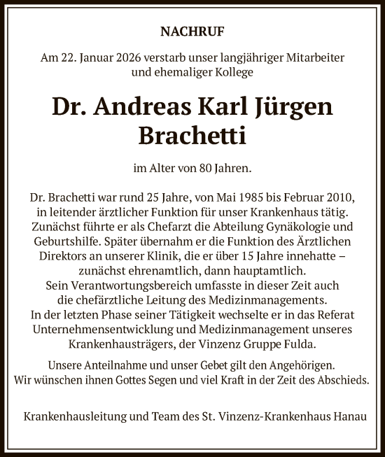 Traueranzeige von Andreas Karl Jürgen Brachetti von OFHA