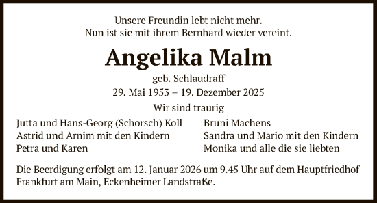 Traueranzeige von Angelika Malm von OFOP