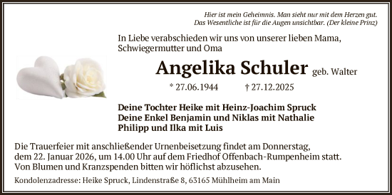 Traueranzeige von Angelika Schuler von OFOP