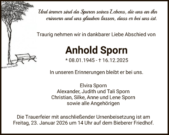 Traueranzeige von Anhold Sporn von OFOP