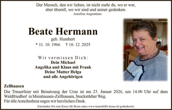 Traueranzeige von Beate Hermann von OF0L